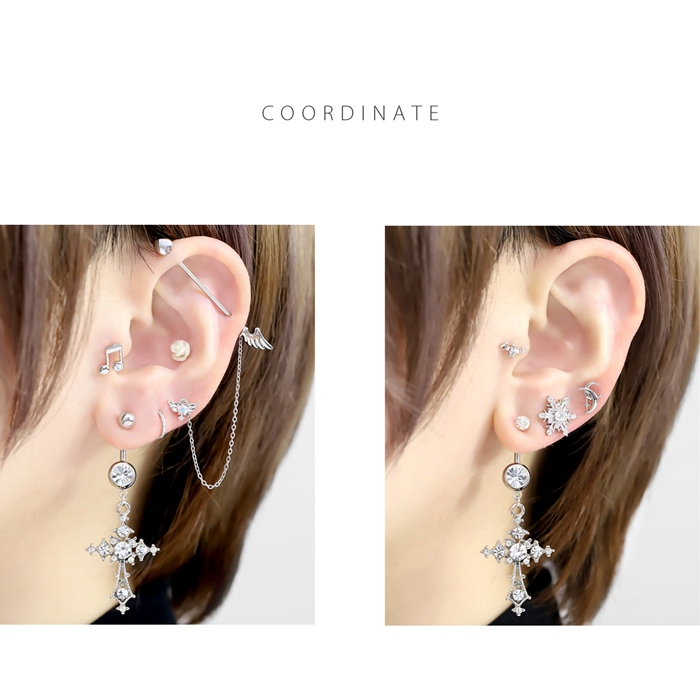 凛 RIN へそピアス かわいい 14G 18G クロス 十字架 ジュエル