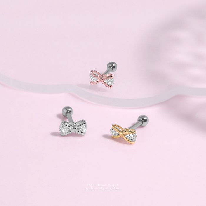 凛 RIN ボディピアス 16G リボン りぼん 軟骨ピアス ジュエル キラキラ