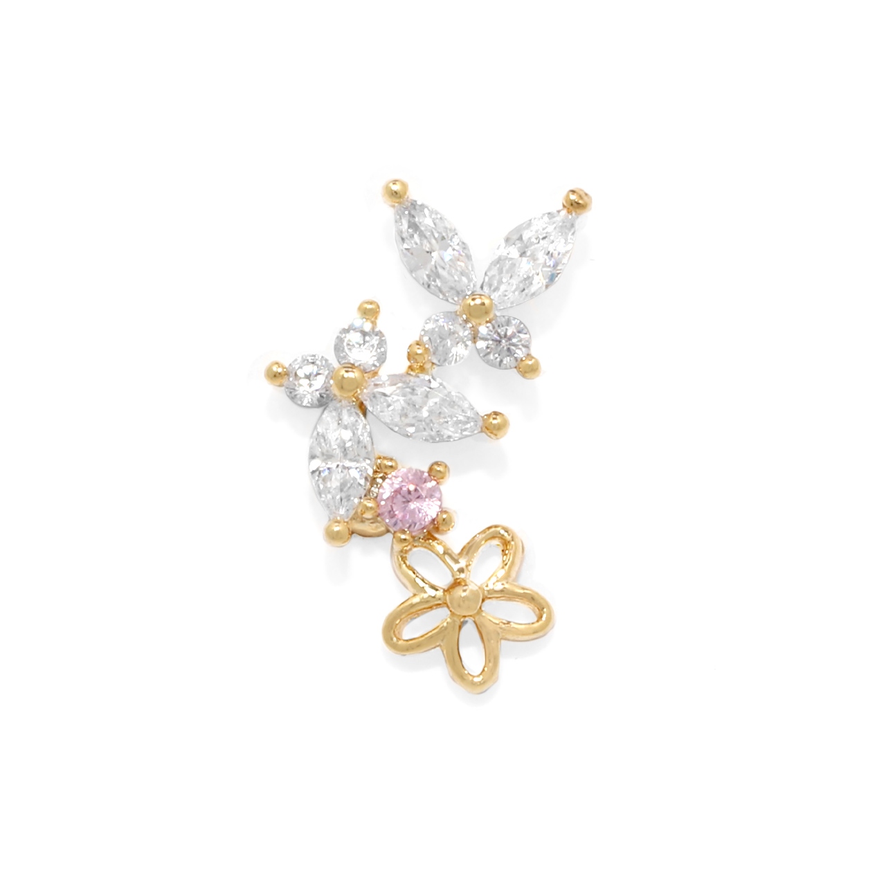 凛 RIN ボディピアス 16G 蝶々 花 フラワー バタフライ 軟骨 ジュエル