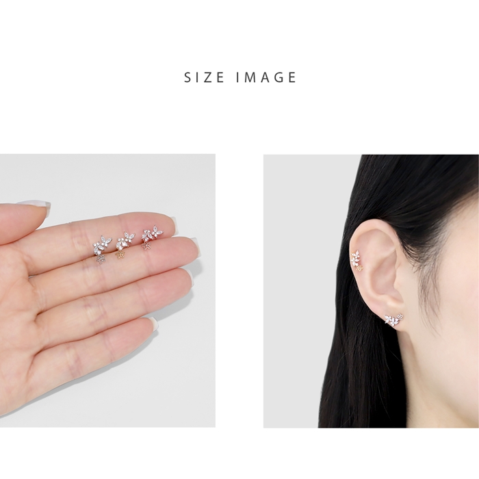 凛 RIN ボディピアス 16G 蝶々 花 フラワー バタフライ 軟骨 ジュエル