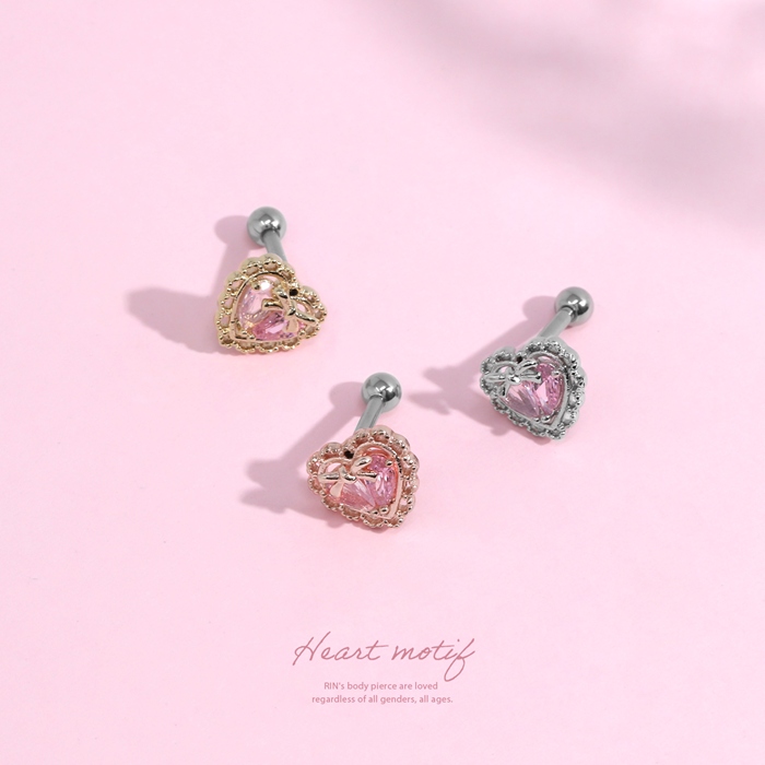 凛 RIN 軟骨ピアス 16G ボディピアス ハート リボン ピンク ジュエル