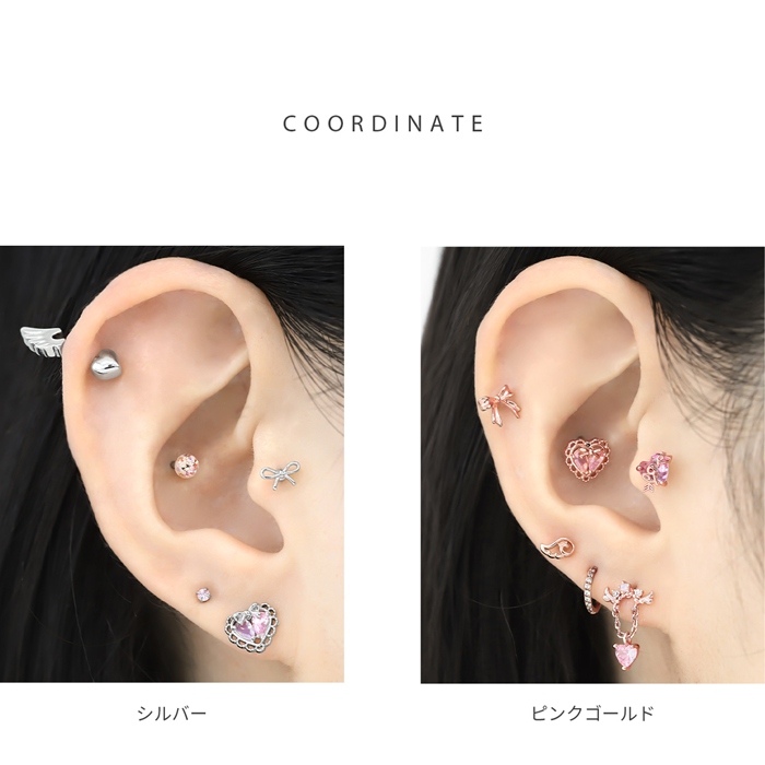 凛 RIN 軟骨ピアス 16G ボディピアス ハート リボン ピンク