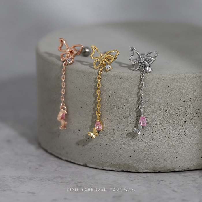 凛 RIN 軟骨ピアス 16G ボディピアス 蝶 蝶々 チェーン ジュエル