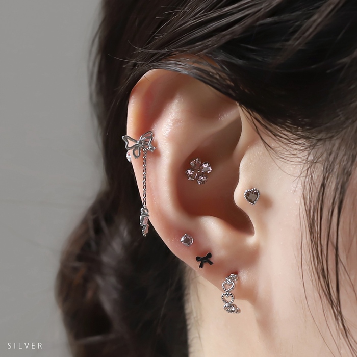 凛 RIN 軟骨ピアス 16G ボディピアス 蝶 蝶々 チェーン ジュエル