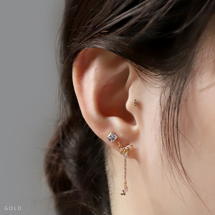 凛 RIN 軟骨ピアス 16G ボディピアス 蝶 蝶々 チェーン ジュエル