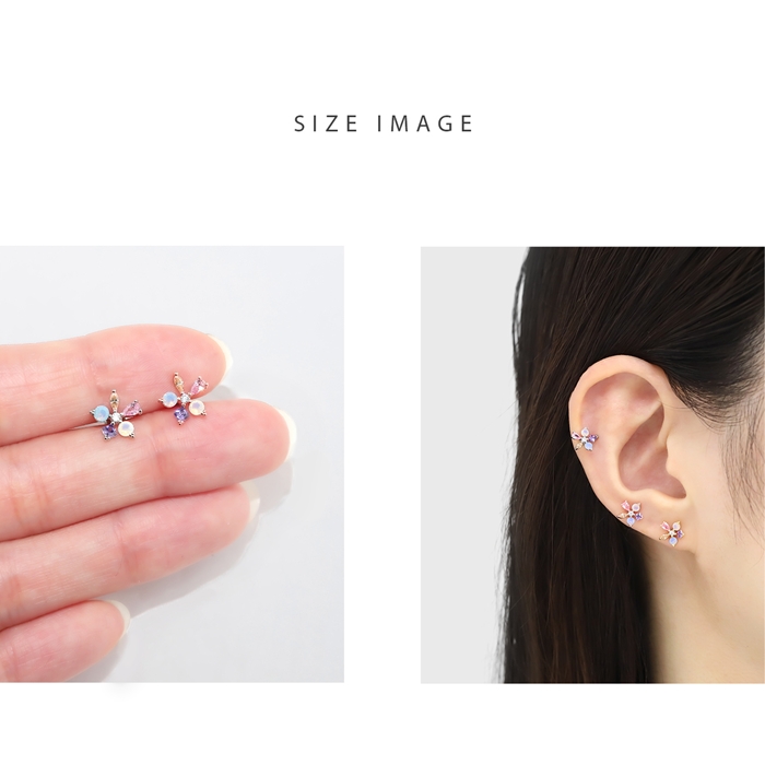 軟骨ピアス 16G ボディピアス 花 ジュエル フラワー ビジュー キラキラ ストレートバーベル サージカルステンレス 片耳用 | 凛 RIN | 08