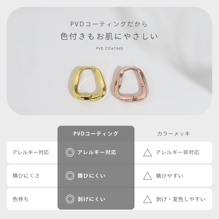 ホワイトデー ピアス 金属アレルギー対応 フープ レディース ワンタッチ リング サージカルステンレス 『両耳用・2個セット』 | 凛 RIN | 08