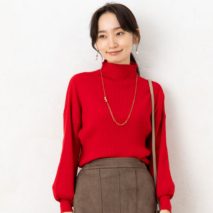 M〜L)12G RNリブ もちもち ボトルネック ぽわん袖 バルーン袖 ランタン