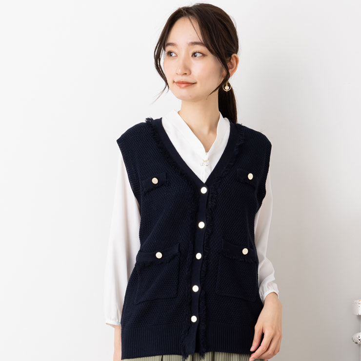 SALE50) (メール便 送料無料12)(M〜LL)7G 麻タッチ ツイード ライク V