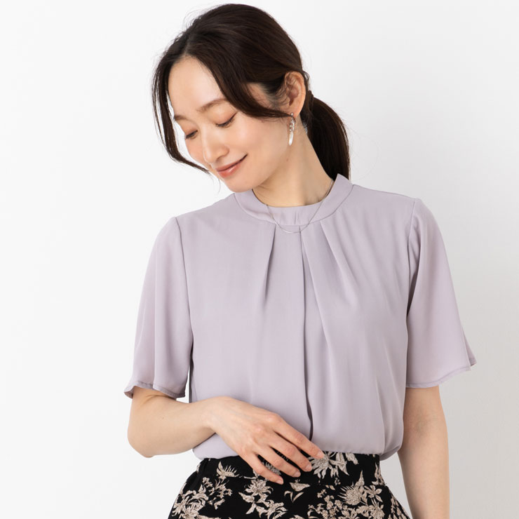半袖トップス ブラウス moment+｜ボウタイ取り外し半袖フリルシャツブラウス | Rakuten