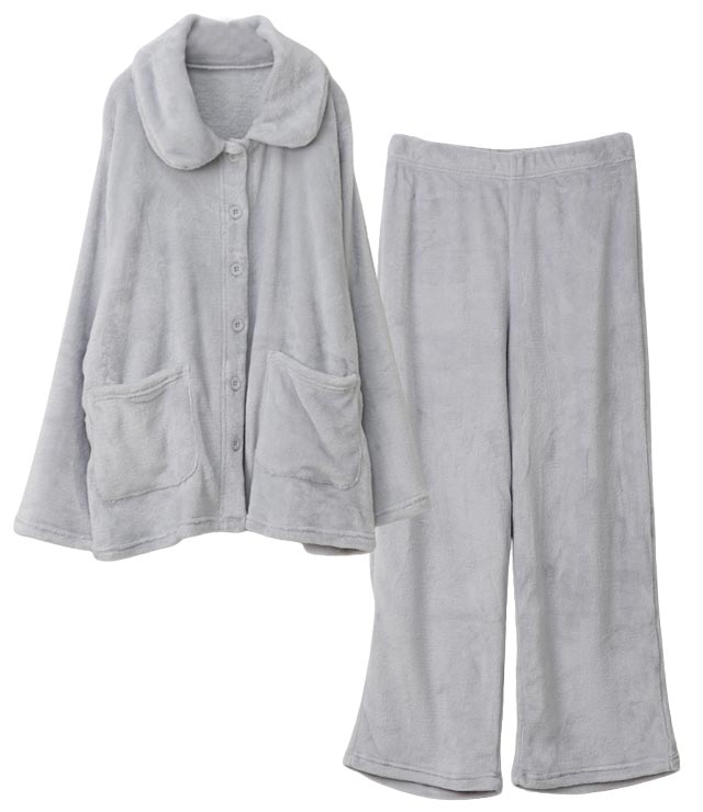 SALE40) (M〜L)フランネル 前開き 上下 セット ルームウェア(パジャマ