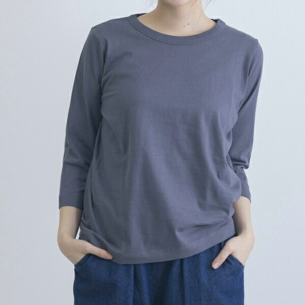 うさとの服 レディース サイズ4 紺色 カットソー オーガニック綿100% 綿100％ Tシャツ 七分袖 レディース カットソー トップス (メール便