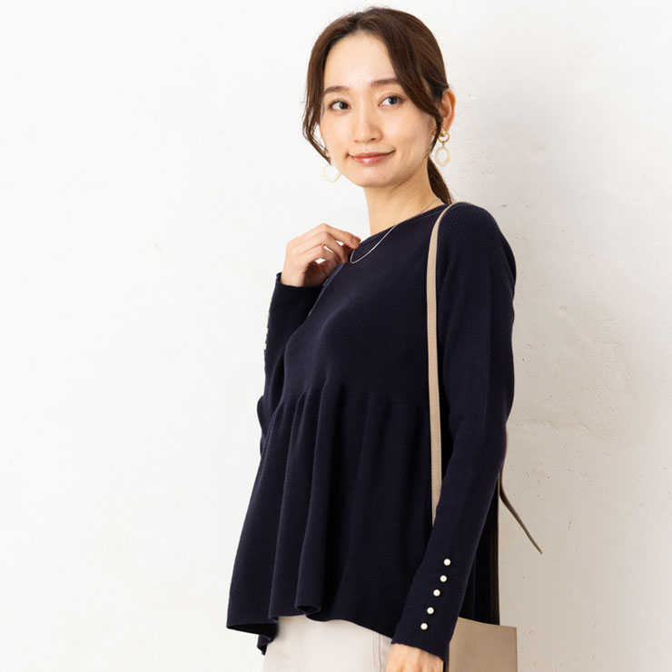 新品チャコット　レースアップぺプラムニットトップM 定価15400 ニット レディース トップス 秋 冬 春 (M〜LL)12G RTN PBT 混