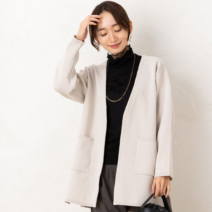 ニット コート カーディガン 厚手 レディース 12G マシュマロ