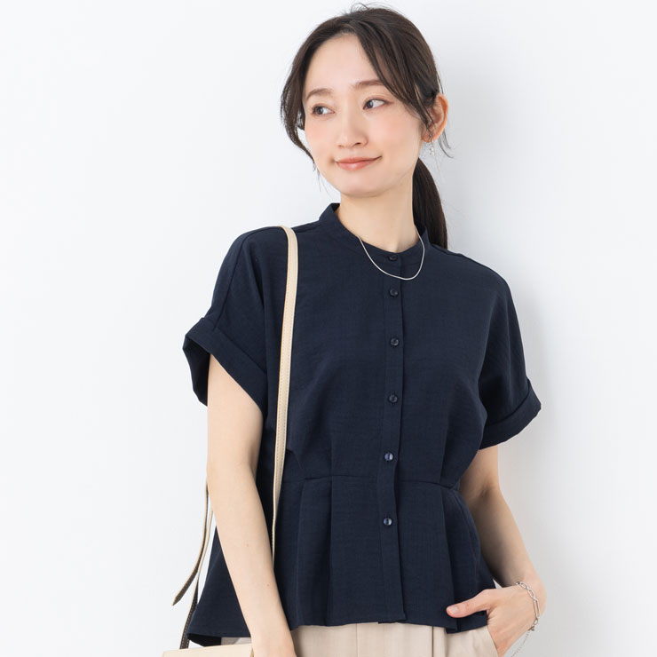 ブラウス 半袖 レディース トップス 春夏(メール便 送料無料12)麻調