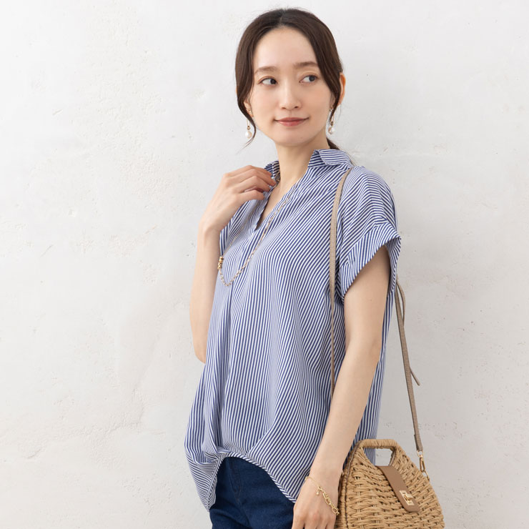 Summer sale CLOCHE（クロッシェ） インナー付きブラウス 裾バルーン 透け感 1枚で着られる 程よい透け感 Tシャツ感覚 OPAQUE.CLIP ブラウス シャツ バルーン袖スカラップ刺繍レース