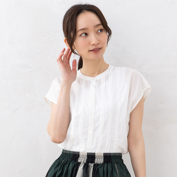 ブラウス 半袖 涼しい(メール便 送料無料06)先染め TR キュプラ 混 UV 