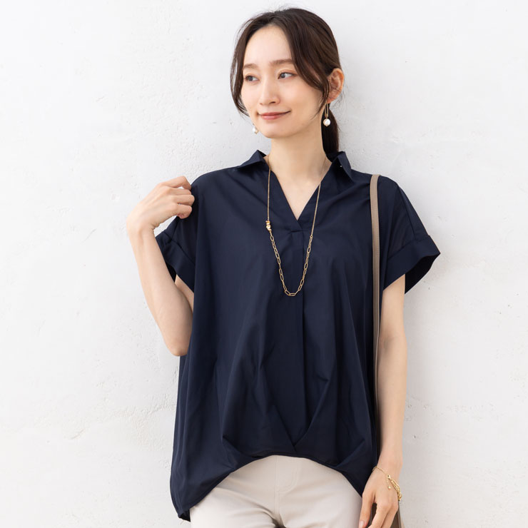 L.elu 新品オーロラブラウス　半袖 ブラウス 半袖(メール便 送料無料06)先染め TRキュプラ混 UV接触冷感