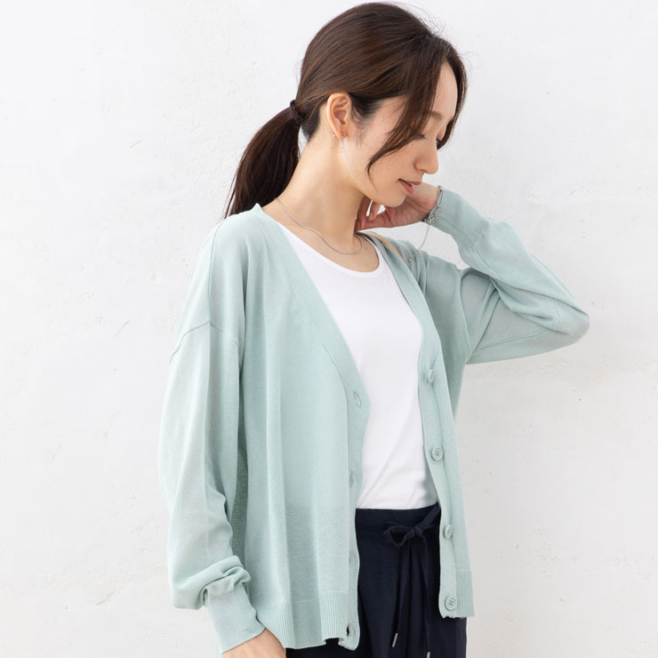 夏 カーディガン 薄手(メール便 送料無料12)12G RN 天竺シアーニット