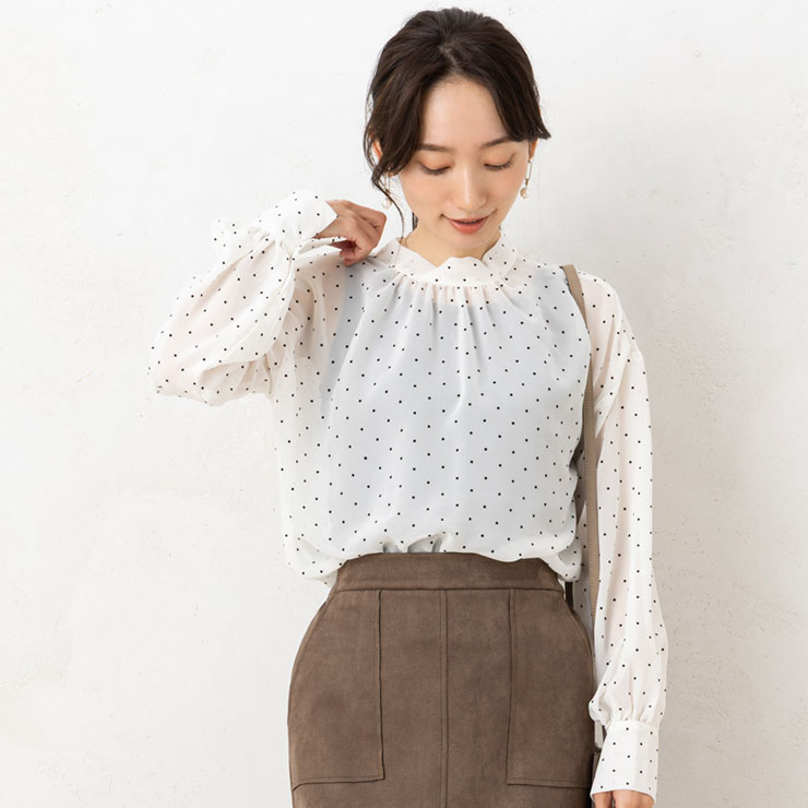シフォンフロッキードットブラウス ブラウス レディース トップス 春 秋 (メール便 送料無料06)(S〜LL