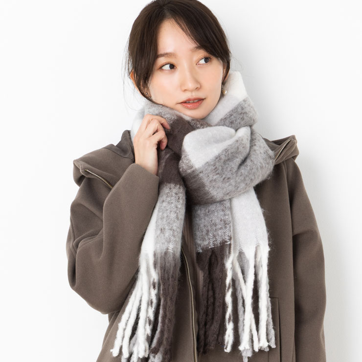 マフラー レディース 秋 冬 春 T100％ バルキー ボリューム フリンジ