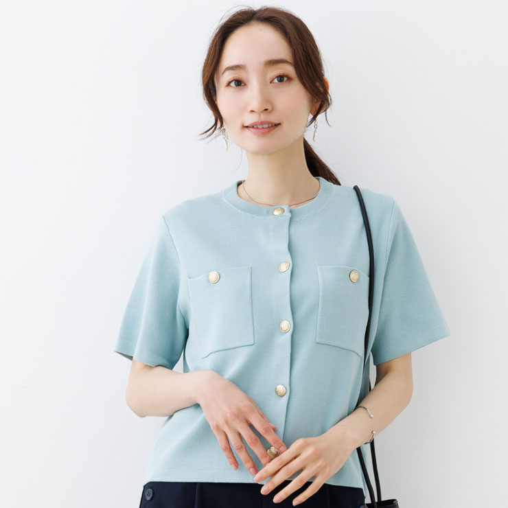 Rene 今期春夏 半袖カーディガン 紺色 38サイズ レモングラス様 Rene