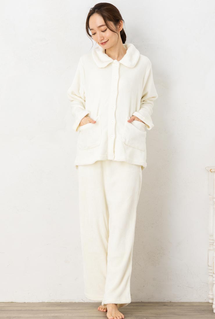 SALE40) (M〜L)フランネル 前開き 上下 セット ルームウェア(パジャマ
