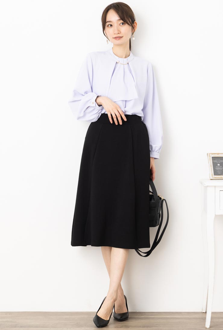 スカート 黒 LL レディース ボトムス (S〜4L)ふくれ ジャガード フレア