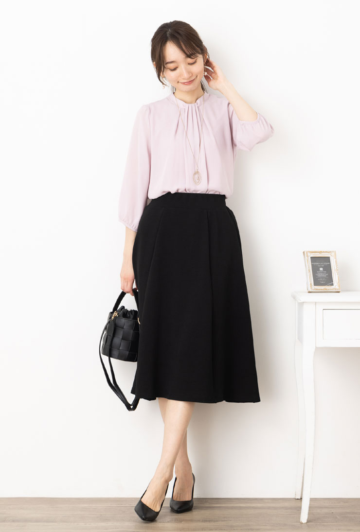 スカート 黒 LL レディース ボトムス (S〜4L)ふくれ ジャガード フレア