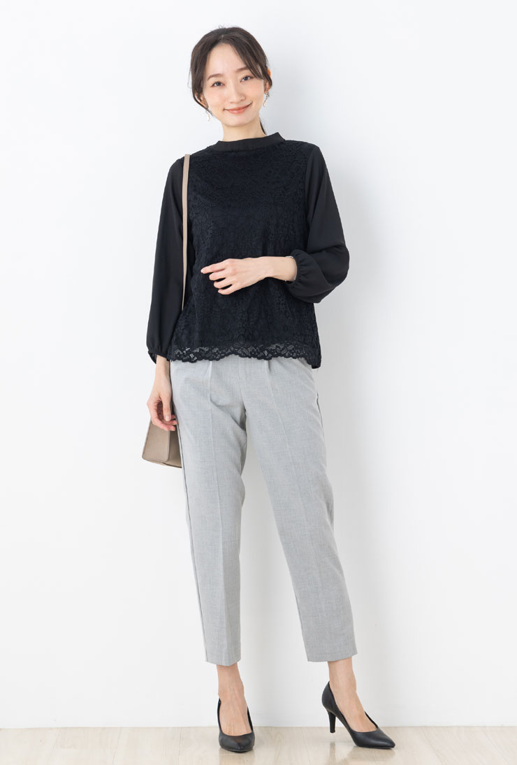 アドーア 21AW ニットドッキングジョーゼットブラウス ハイネック 長袖 ADORE - アドーア 21AW ニットドッキングジョーゼットブラウス