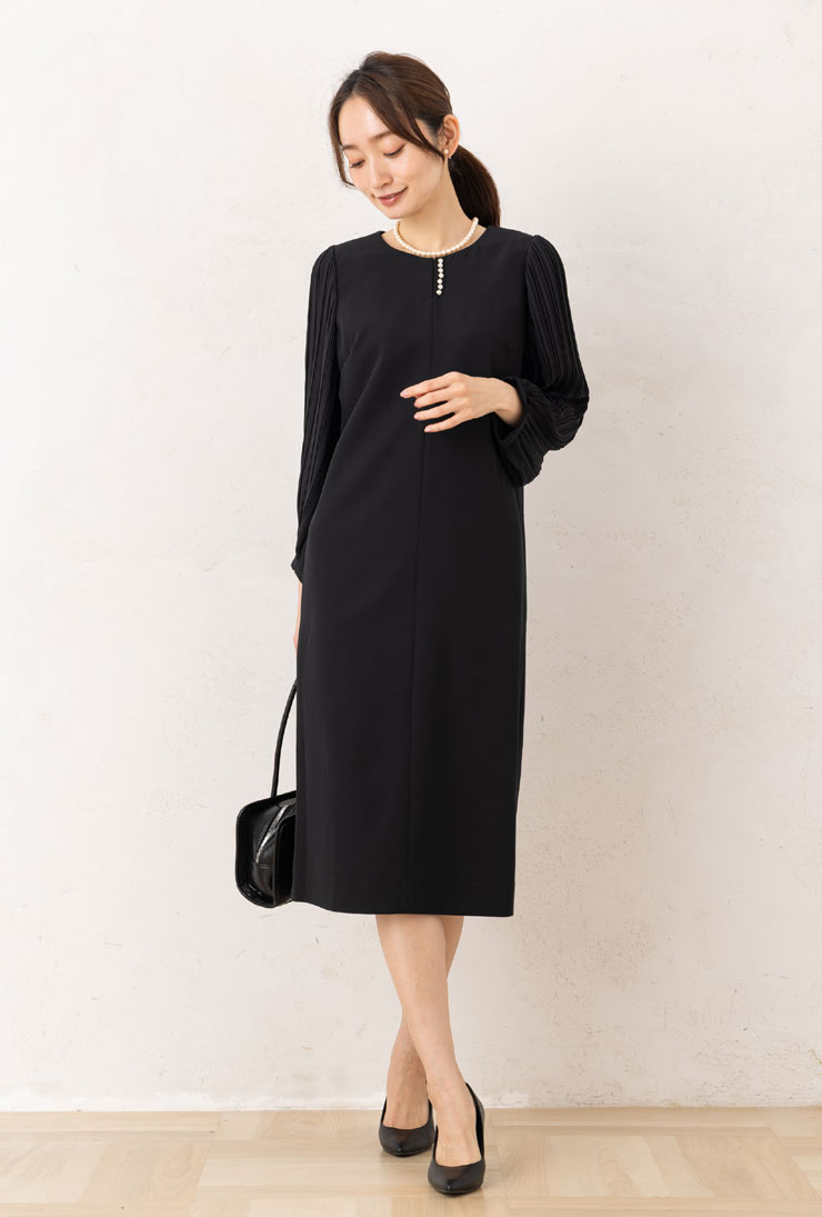 ワンピース レディース フォーマル 入学式 (M〜LL)ダブルクロス×袖