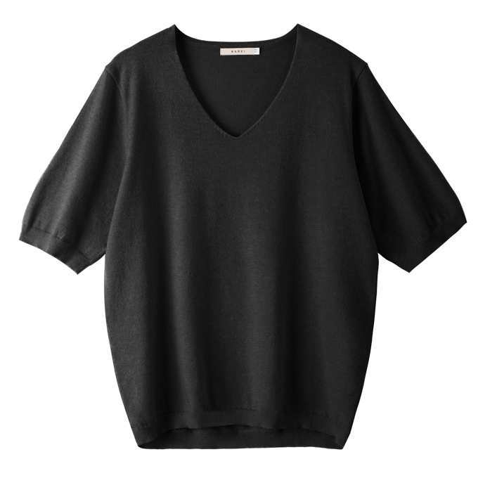 ニット カットソー Vネック トップス フィット シルエット リブ
