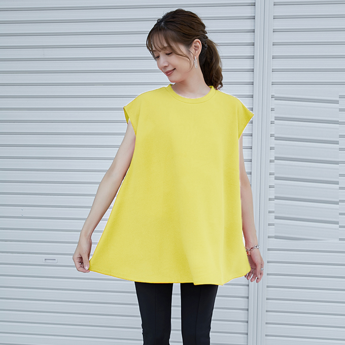 tシャツ チュニック トップス カットソー ふんわり ノースリーブ