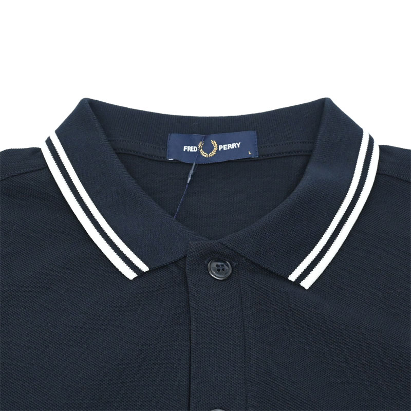 FRED PERRY ティップライン ボタンスルーリブポロシャツ Mサイズ FRED PERRY（フレッドペリー） フルオープンシャツ 半袖 メンズ ボタン