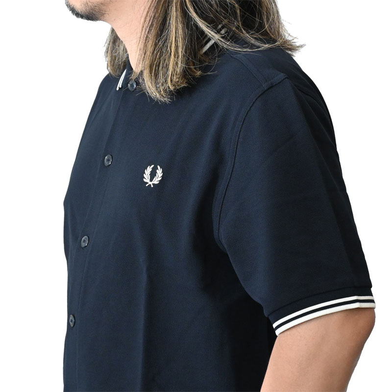 FRED PERRY フレッドペリー ティップライン ボタンスルーリブポロシャツ FRED PERRY（フレッドペリー） フルオープンシャツ 半袖 メンズ ボタン