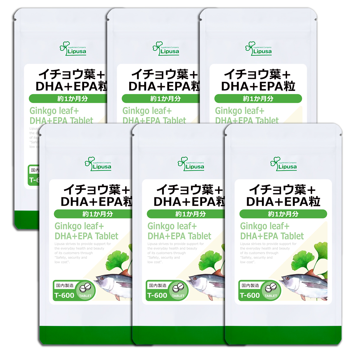 イチョウ葉＋DHA＋EPA粒 約1か月分×6袋 T-600-6 サプリメント 健康