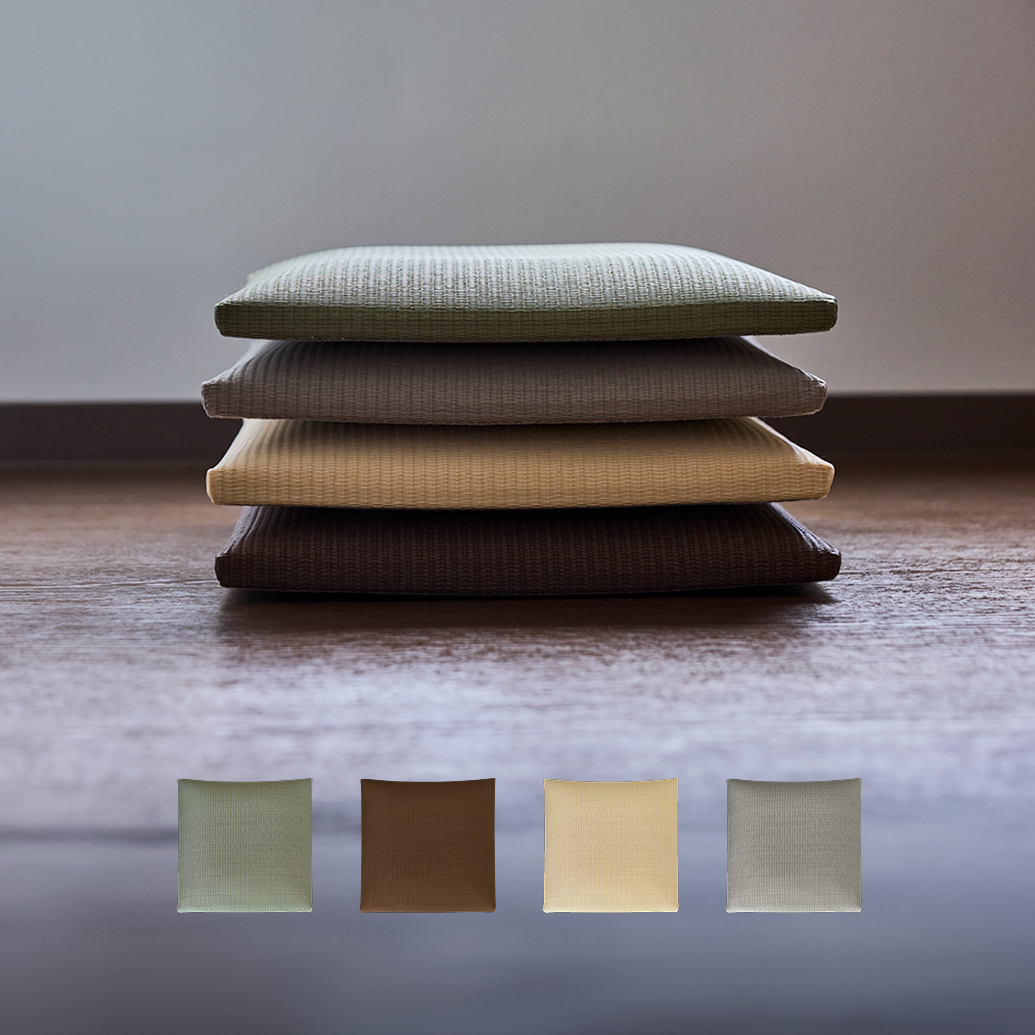 畳クッション 39×39cm 厚さ5cm 4枚 国産 チェアクッション ソファ 樹脂畳 水拭きOK 和モダン 高反発 置き座布団 すべり止め 座椅子 座敷 居酒屋 宴会場 美禅の画像