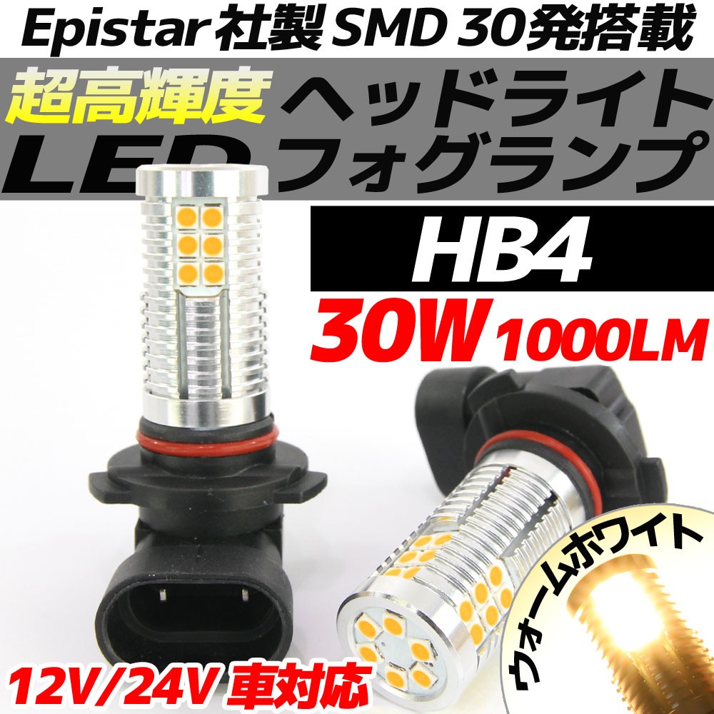 高輝度 30W LEDバルブ フォグランプ ヘッドライト ポジション HB4 ウォームホワイト ハロゲンカラー 白昼色 1000lm 30チップ  12V/24V車対応 無極性 2個セット :C16Z9990035WH:バイクバッテリー RISEストア - 通販 - Yahoo!ショッピング