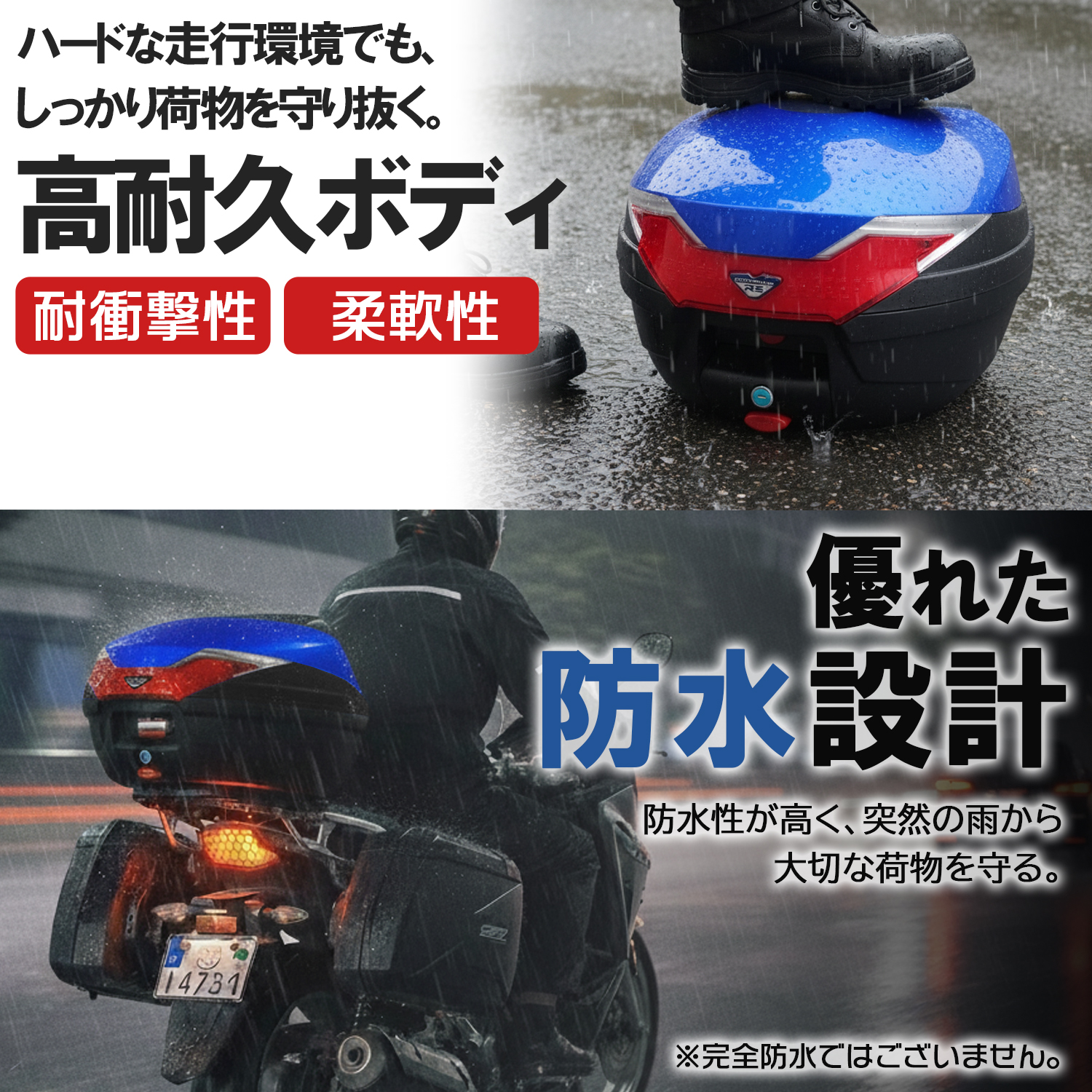 リアボックス 32L 大容量 トップケース バックレスト付 ブルー ベース