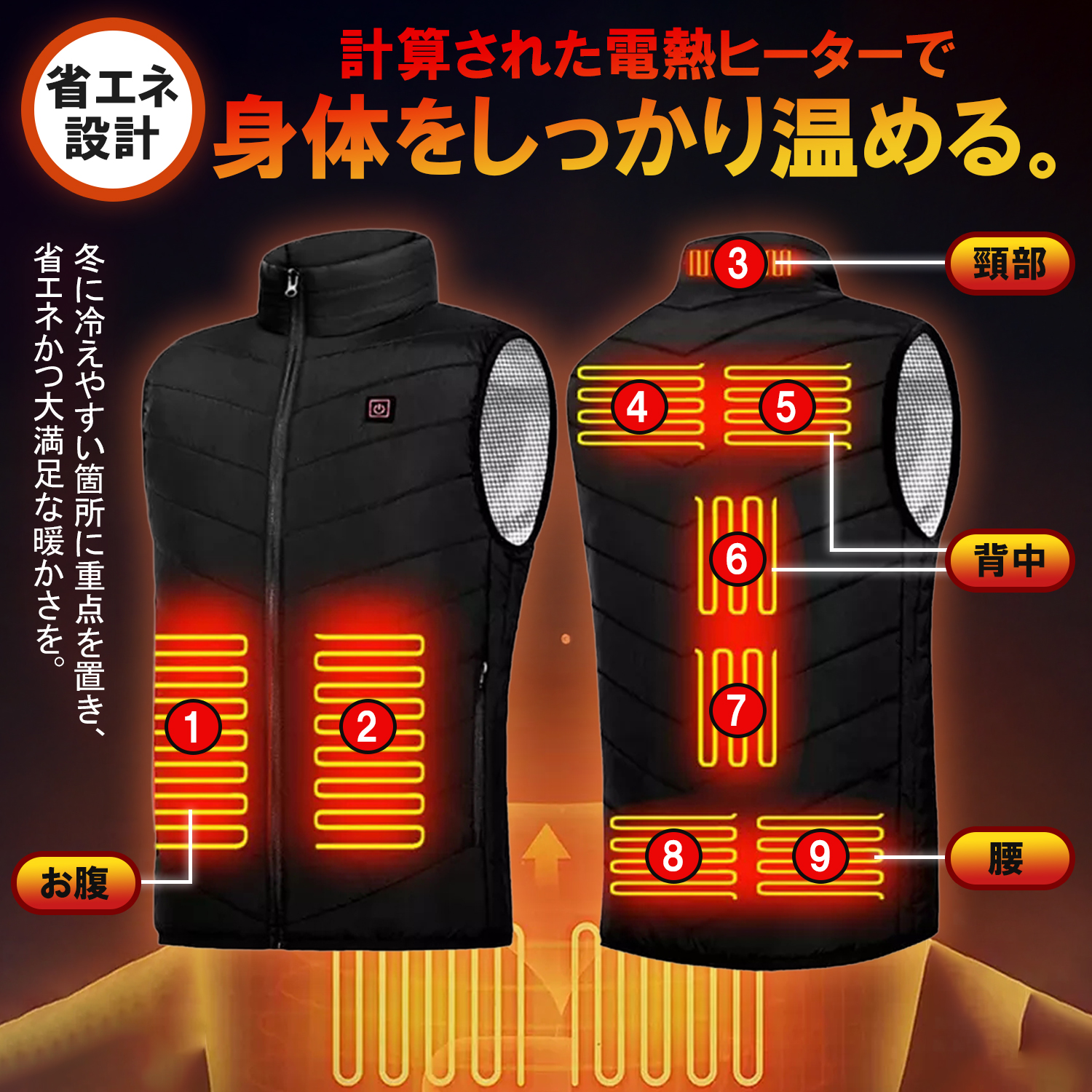 電熱ベスト XLサイズ グラフェン採用 アルミ...の詳細画像1