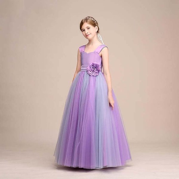 子供 ドレス 2色チュールの豪華な配色がエレガントなロングドレス