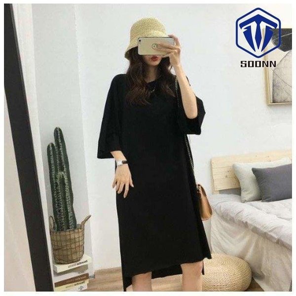 ロングTシャツ レディース Tシャツワンピース 女性 無地 夏 半袖 