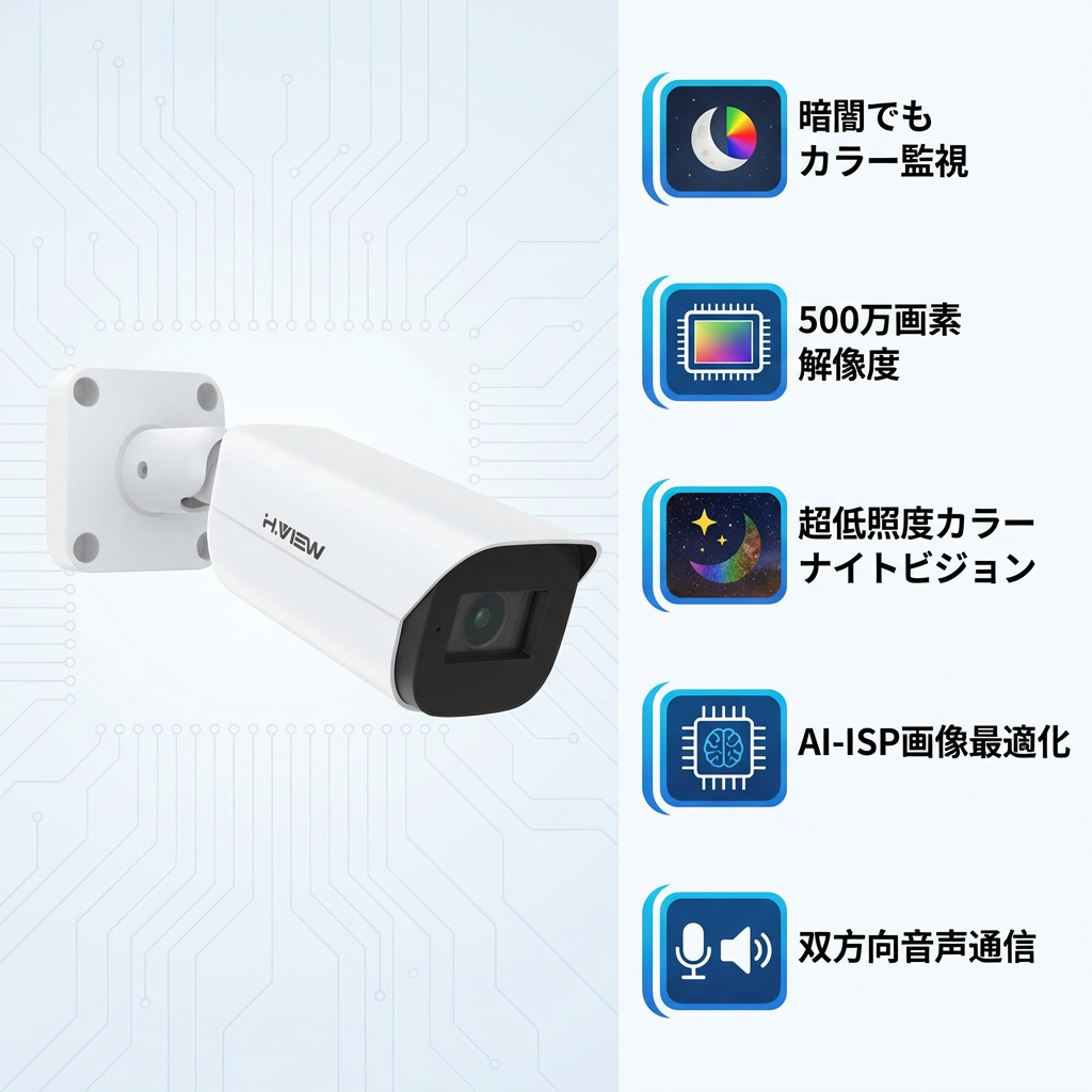 H.VIEW 2026年新モデル 防犯カメラ 4K800万画素 24時間フルカラー暗視