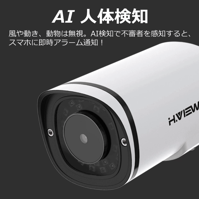 H.VIEW 防犯カメラ 屋内外兼用 500万画素 赤外線 POE IP67 24個赤外線