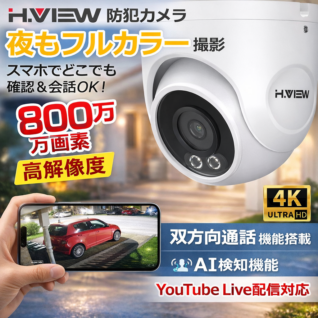 H.VIEW H.VIEW HV-800G10 防犯カメラ 屋内外兼用 800万画素 4K PoE