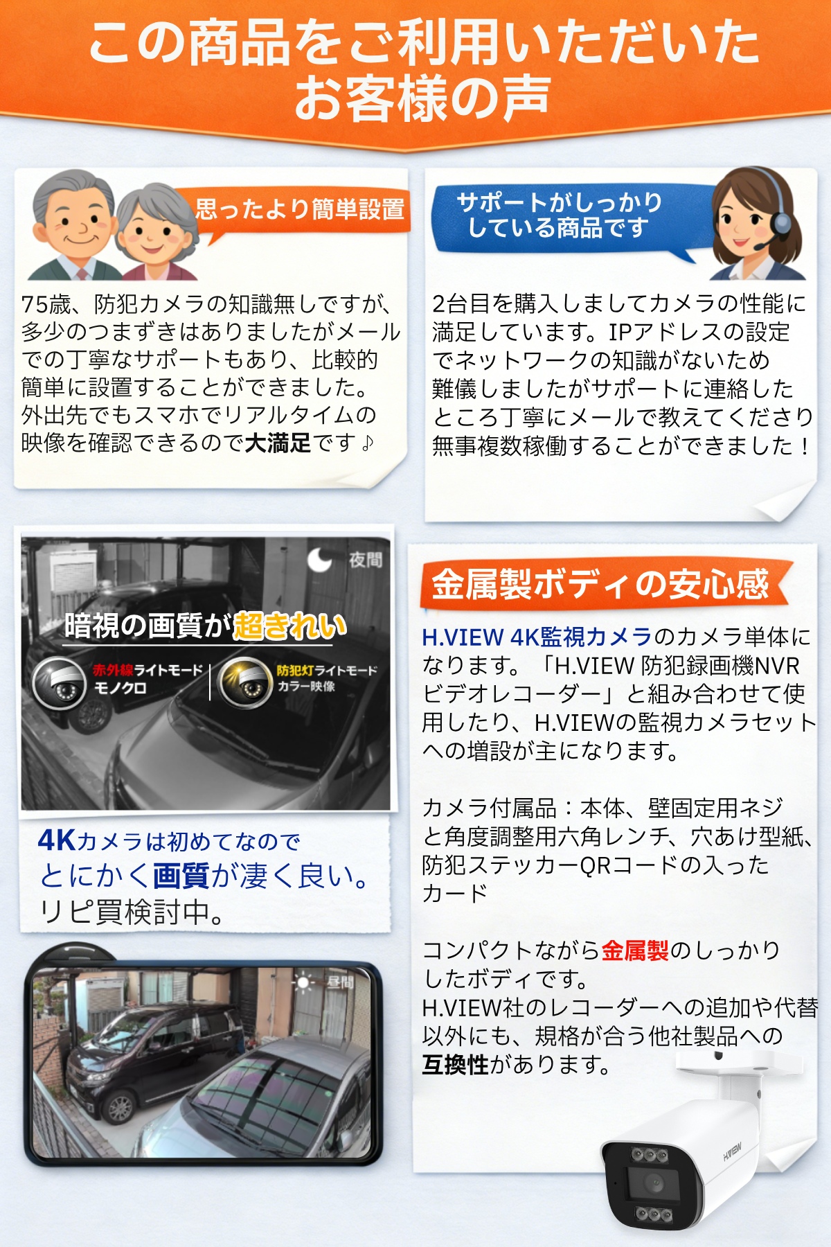 H.VIEW 防犯カメラ 800万画素 1〜8...の詳細画像1
