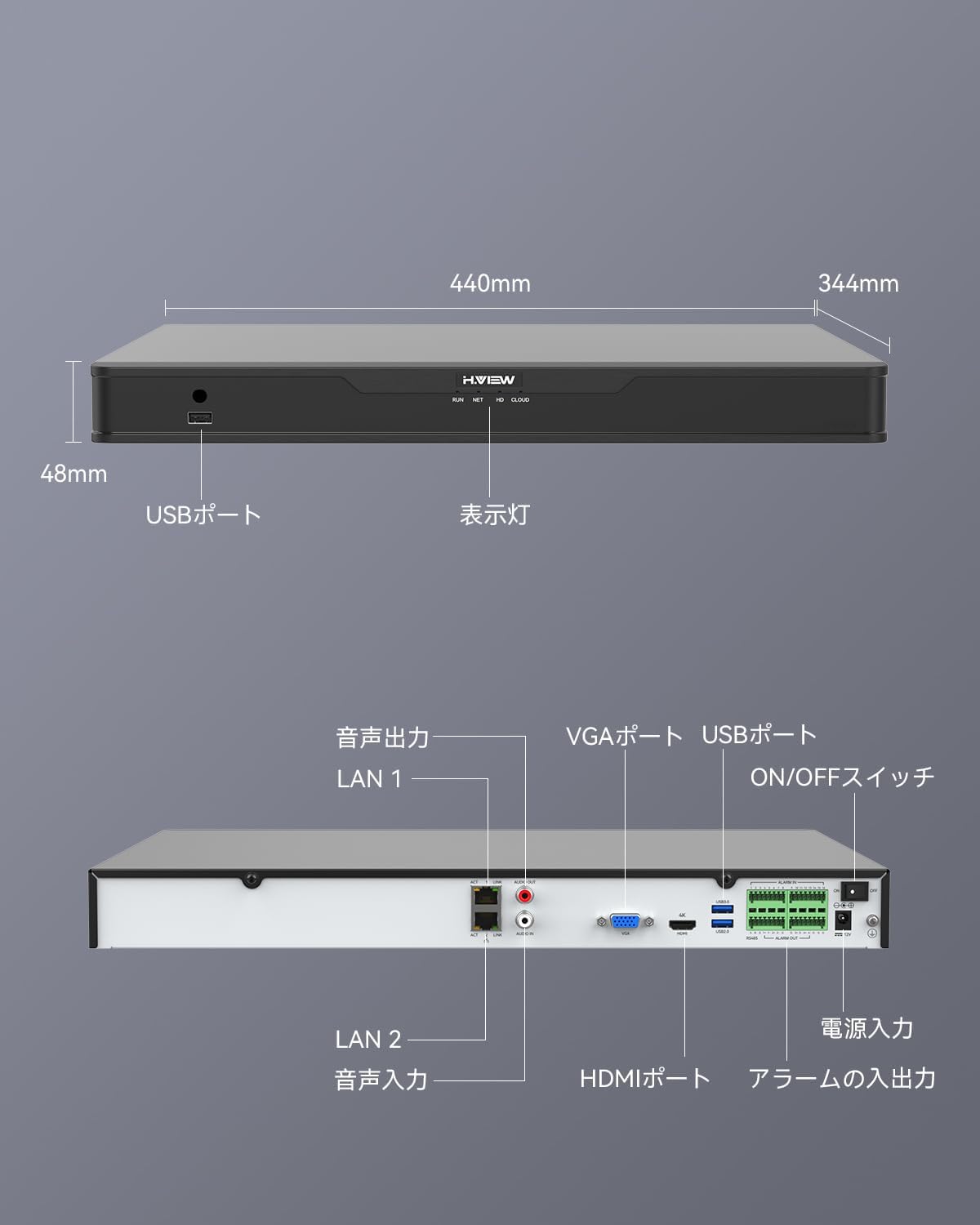 H.VIEW 防犯録画機 NVRビデオレコーダー4K 8MP 最大32台増設可能 H.265
