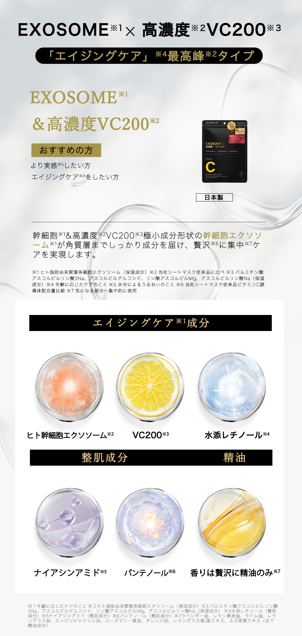 CICIBELLA シートマスク 大容量 7枚 4袋 高保湿 エクソソーム フェイス