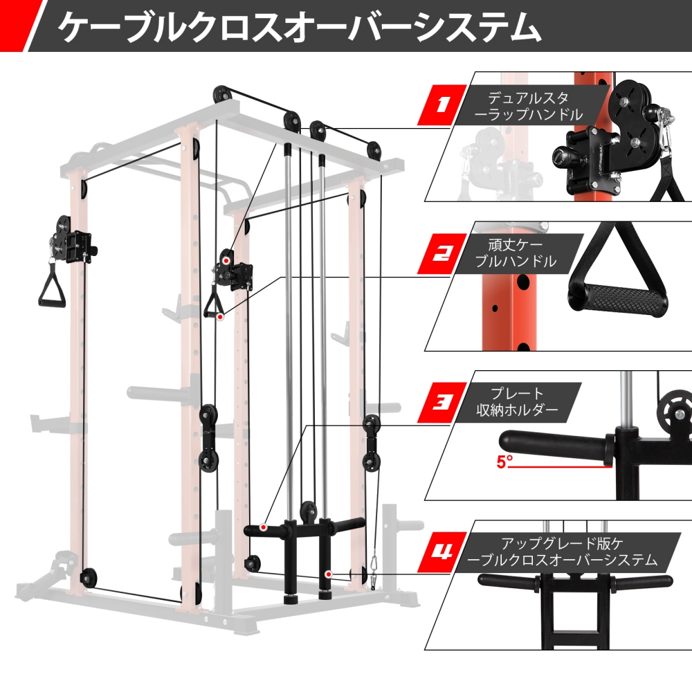 RITFIT パワーケージ ケーブルクロスオーバーシステム マルチトレーニングマシン フィットネス 懸垂 ホームジム トレーニングベンチ付き 筋トレ 耐荷重455kg｜ritfit｜06