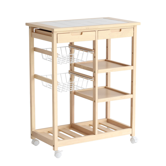 キッチンワゴン キャスター付き 木製 引き出し 付き キッチンラック 天
